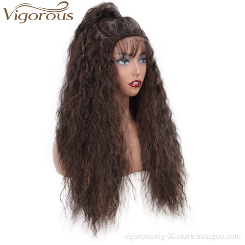 Vigorous 26 Inch Afro Kinky Hair Wigs for Black Women Brown Color Synthetic Heat Resistant Fiber African American Wigs